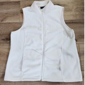 Basic Editons XL  Ivory White Fleece Vest Full Zip Pockets Embroidered Soft Warm